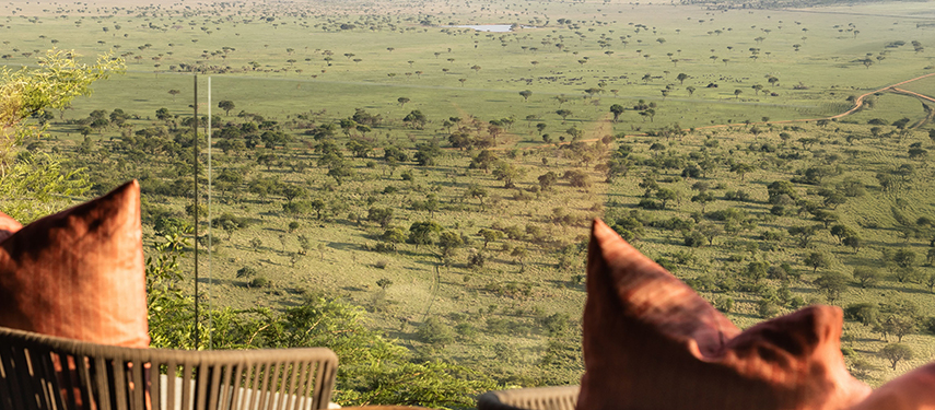 Panoramic views across Grumeti Game Reserve bordering the Serengeti