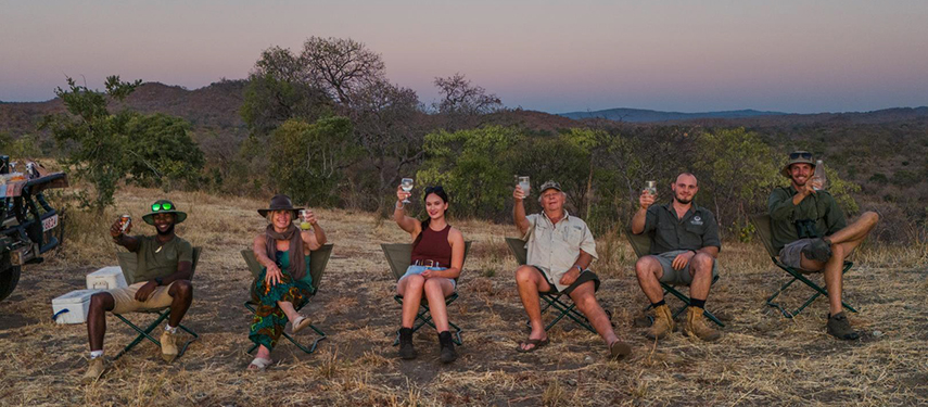 Mhara River Camp sundowners In The Chitake Riverbed