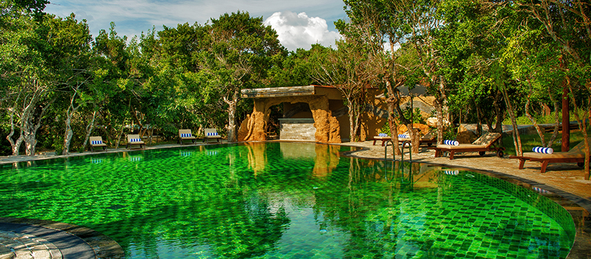Pool view at a secluded resort in Sri Lanka