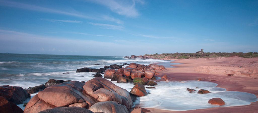 A time-lapse image of the Sri Lankan coast with waves crashing on rocks
