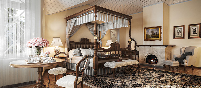 Four-poster bed in suite at Uga Halloowella, in Sri Lanka's hill country