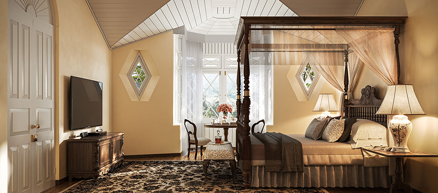 Four-poster bed in suite at Uga Halloowella, in Sri Lanka's hill country
