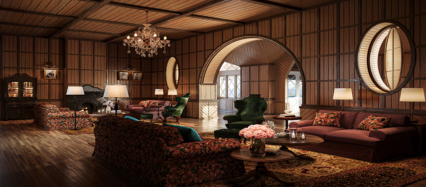 Rich, plush lounge area at Uga Halloowella, Sri Lanka