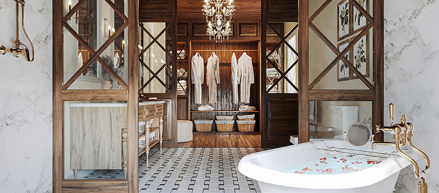 Claw bath with flower petals in Sri Lanka