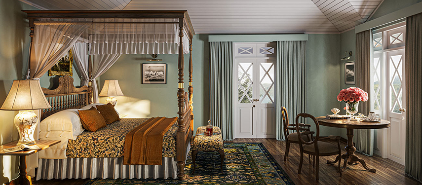 Four-poster bed in suite at Uga Halloowella, in Sri Lanka's hill country