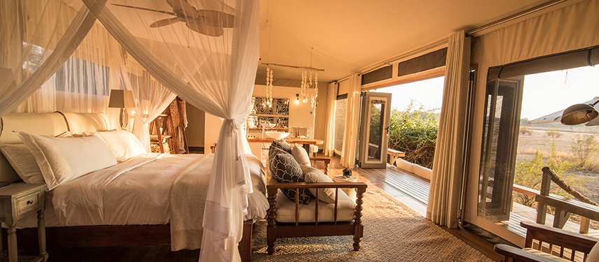 Luxurious tented suite at Chikwenya Camp, Zimbabwe