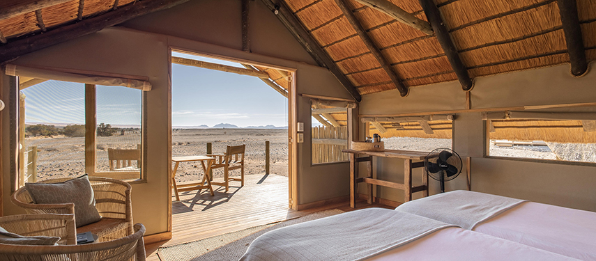 View from aluxury double suite at Kulala Desert Lodge, Namibia