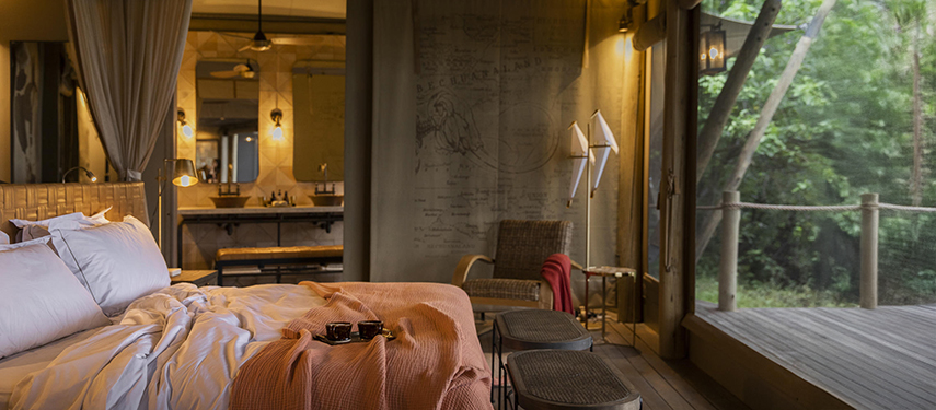 Sumptuous interior of Little DumaTau tented safari camp, Linyanti, Botswana