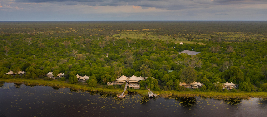 Aerial view of Little DumaTau tented safari camp