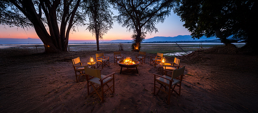 Boma area at Little Ruckomechi safari camp, Mana Pools, Zimbabwe