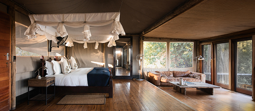 Private double suite at Little Vumbura luxury safari lodge in the Okavango Delta, Botswana