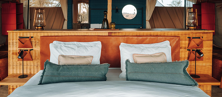 Luxurious tented bedroom suite at Usawa Serengeti camp