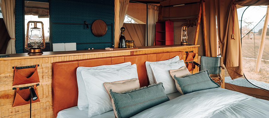 Luxurious tented bedroom suite at Usawa Serengeti camp