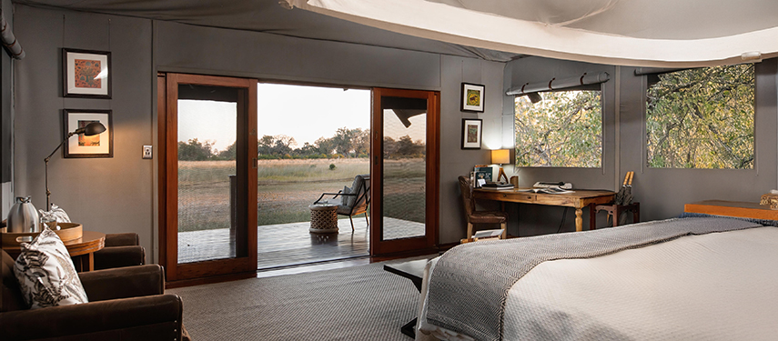 View from Chitabe Lediba Camp standard safari tent