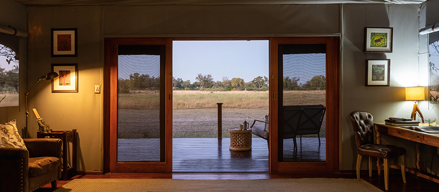 View from Chitabe Lediba Camp standard safari tent