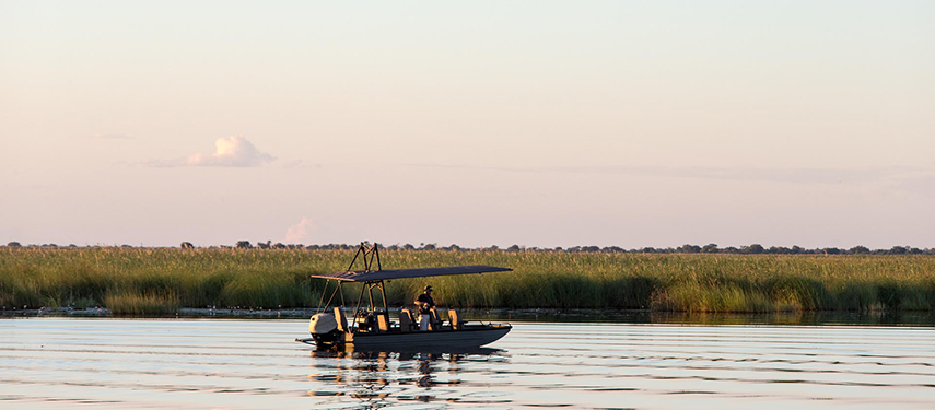 Water safari along the Linyanti channel in Botswana