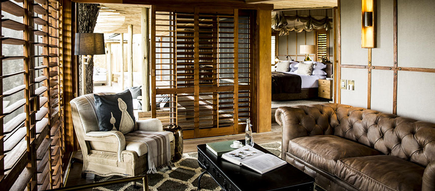 Luxurious interior of Little Mombo Camp, Moremi Game Reserve Botswana