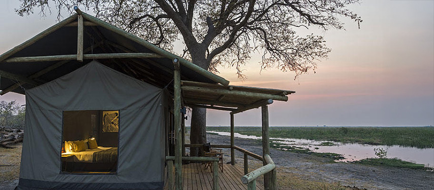 Linyanti Tented safari Camp with sunrise views over the Linyanti River