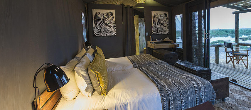 Sumptuous double tented suite at Linyanti Tented Camp