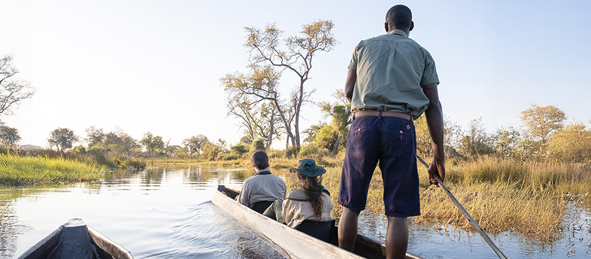 Guided mokoro excursion through the waterways of the Okavango Delta.