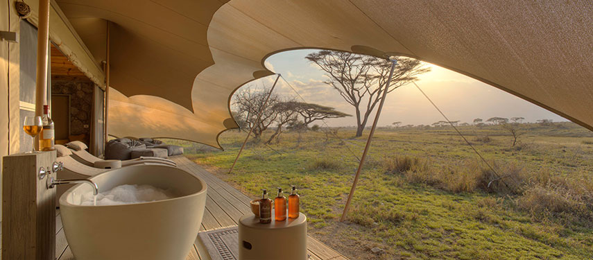 Enjoy a bath while looking out for big cats and cheetah in the Eastern Serengeti at Namiri Plains