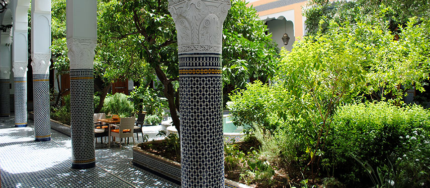 Lush gardens at Palais Amani private a quiet and delightful retreat from the bustling city of Fes