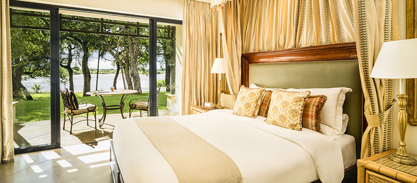 Rooms with views over indulgent green lawn at the Royal Livingstone Hotel