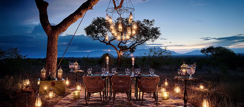 Rustic Outdoor Dining Under Twilight Lights Jpeg Masiya's Camp Kruger National Park