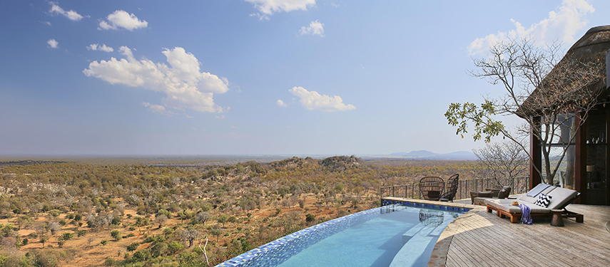Stunning infinity pool and sundeck at Singita Malilangwe House, Zimbabwe