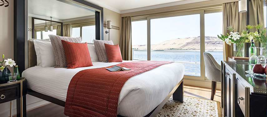 Glide down the Nile from the comfort of your room onboard the Sanctuary Sun Boat IV