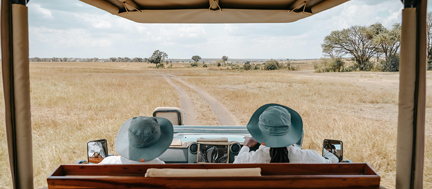 View from a game vehicle on a safari on the Serengeti in Tanzania