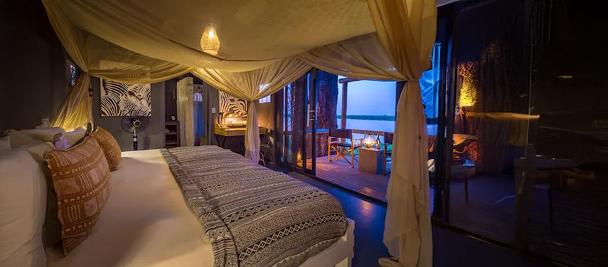 Luxurious double suite at Linyanti Tented Camp overlooking the Linyanti River