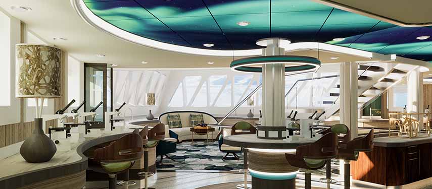 Luxurious lounge area aboard the Sylvia Earle Expedition cruise ship