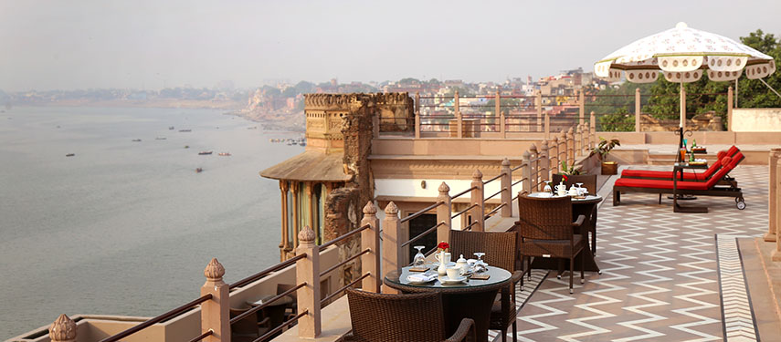 The spot to be overlooking the ghats at sunrise or sunset at Brijrama Palace