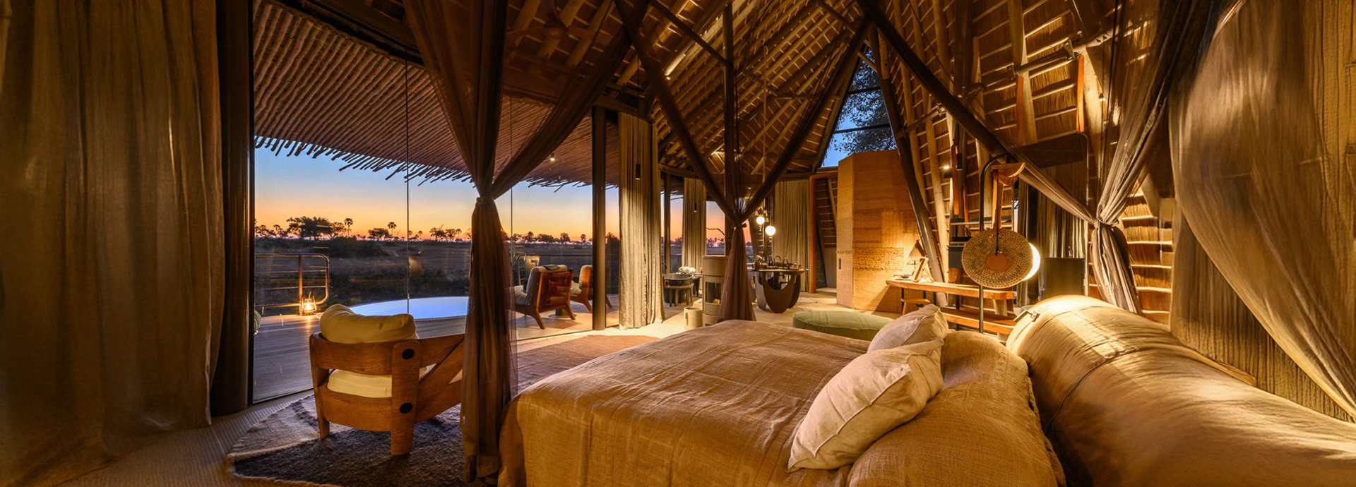 Overlook the floodplains and savannah from your room at Jao Camp