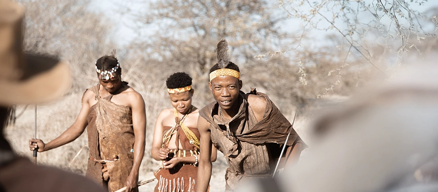 San bushmen share traditional knowledge and cultural practices during an authentic walking experience near Moela.