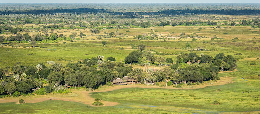 An aerial view of Botswana's luxurious Mombo safari camp