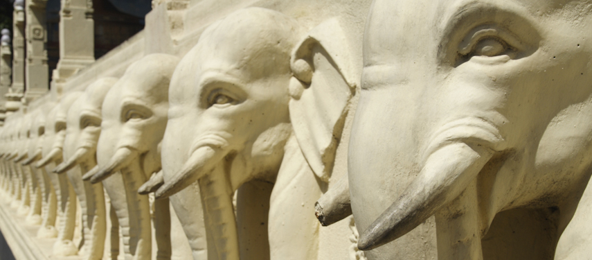 Elephant sculptures at a temple in Kandy, Sri Lanka