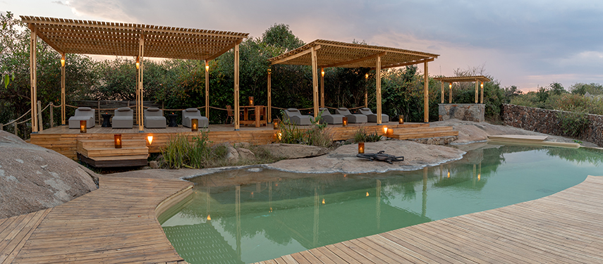 Serene pool area at Sayari Camp, Tanzania
