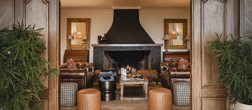 Sumptuous colonial-style lounge at Sabyinyo Lodge, Volcanoes National Park, Rwanda