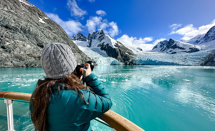 Woman Photographing A Glacier, Drygalski Fjord, South Georgia