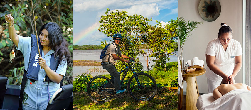 A selection of activities available as part of an Amazon River cruise