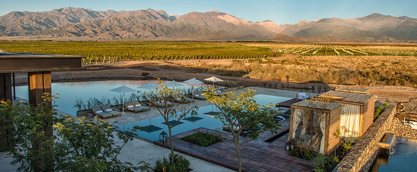 A luxurious swimming pool at a lodge in the Mendoza Argentina wine region