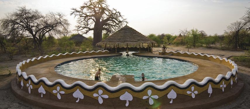 Enjoy a dip in the pool surrounded by ancient baobabs at Planet Baobab in Botswana