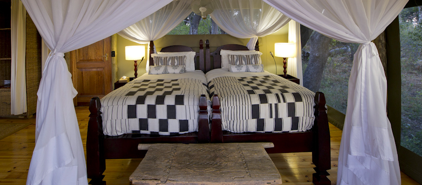 Private twin suite at Little Vumbura luxury safari lodge in the Okavango Delta, Botswana