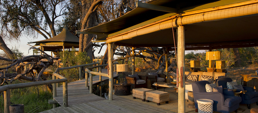 Lounge area at Little Vumbura luxury safari lodge in the Okavango Delta, Botswana