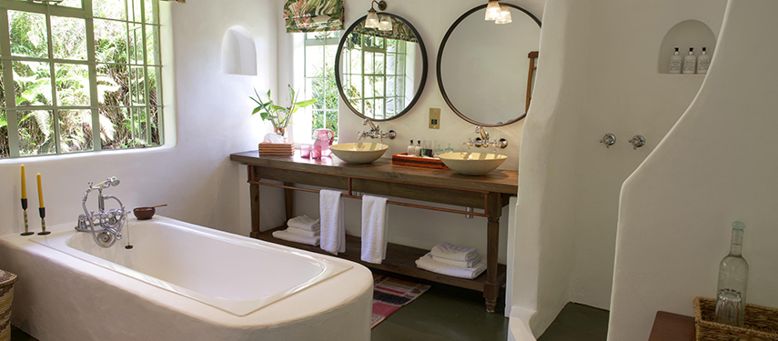 decadent en suite bathroom at Sabyinyo Lodge, Rwanda