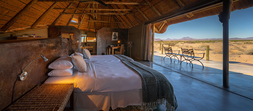 Cozy African Safari Lodge with Bedroom Desert View at Doro Nawas, Damaraland, Namibia