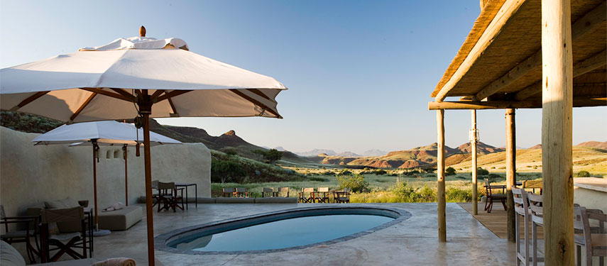 Damaraland Camp boasts spectacular views by the pool of Namibia's seemingly endless hills and plains
