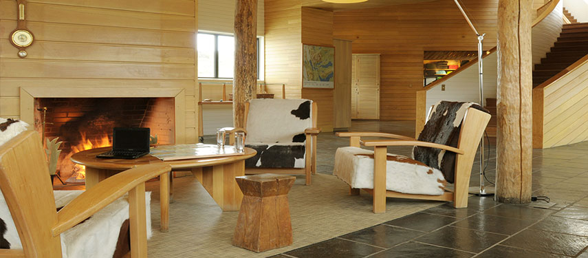 Cozy lounge area in a luxury hotel in Patagonia